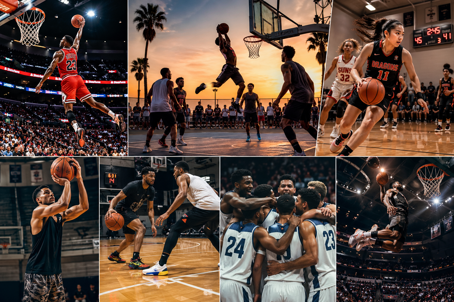 Basketball Brilliance: Sunset Games & Celebratory Huddles